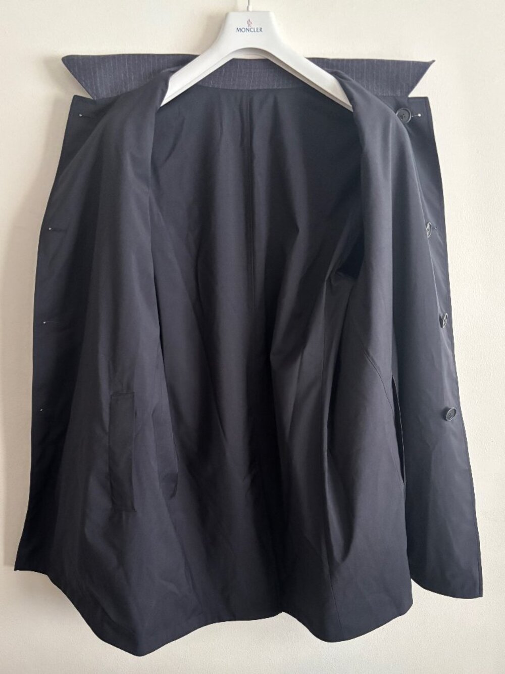 $1800 Brooks Brothers Reversible Navy /Grey Striped Wool Overcoat 46/ XL - XXL